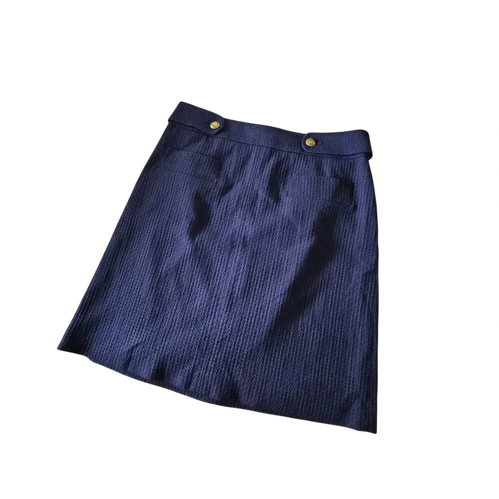 Brooks Brothers Navy Blue‎ Textured Mini Skirt Gold Button A-Line Preppy Size 10